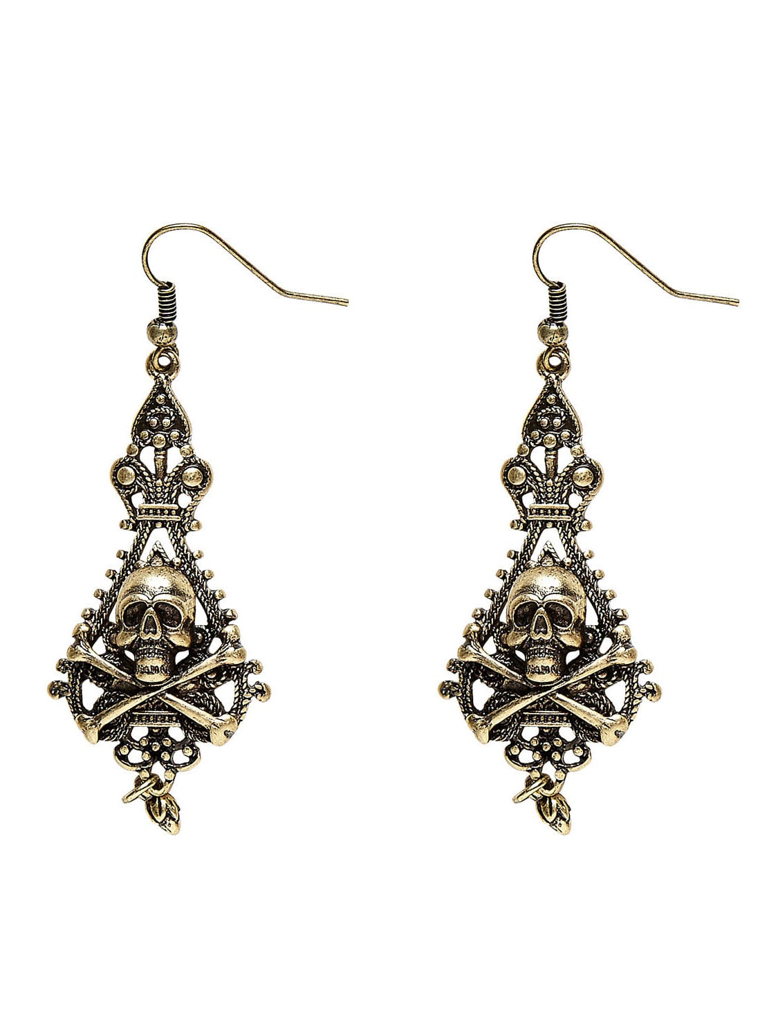 Boucles d'oreilles pirate des îles pour adulte bronze avec tête de mort et os