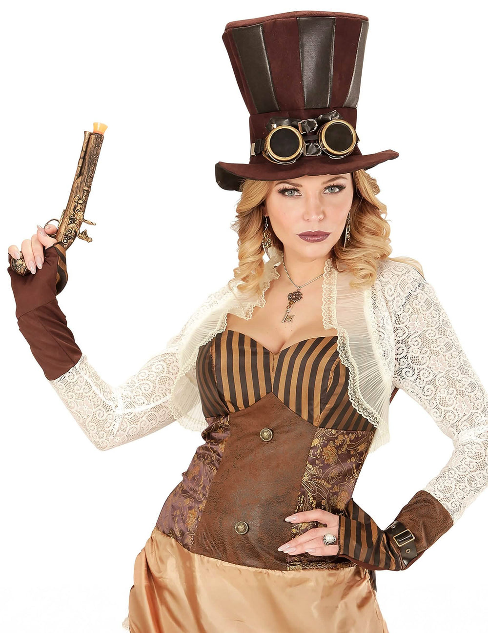 Visto de brincos de engrenagens e penas steampunk para adulto