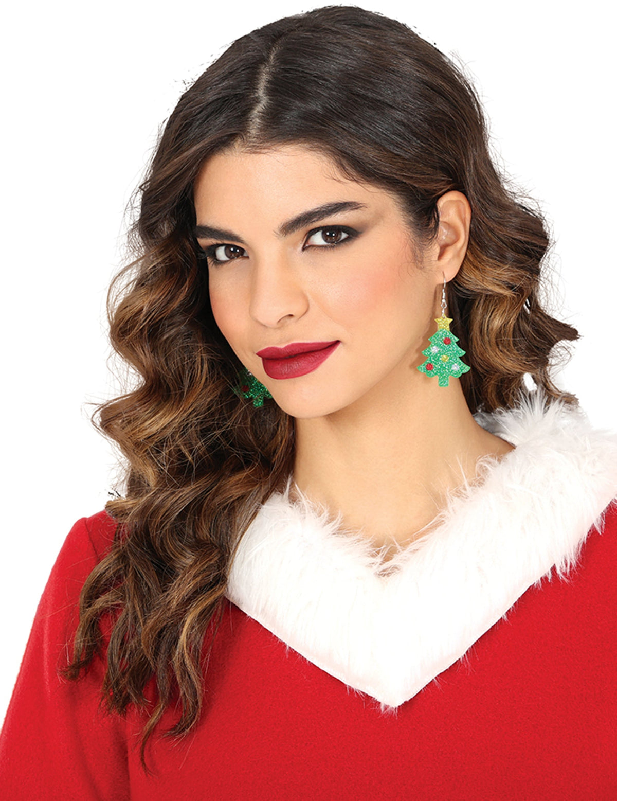 Mise en situation des boucles d'oreilles sapins de Noël