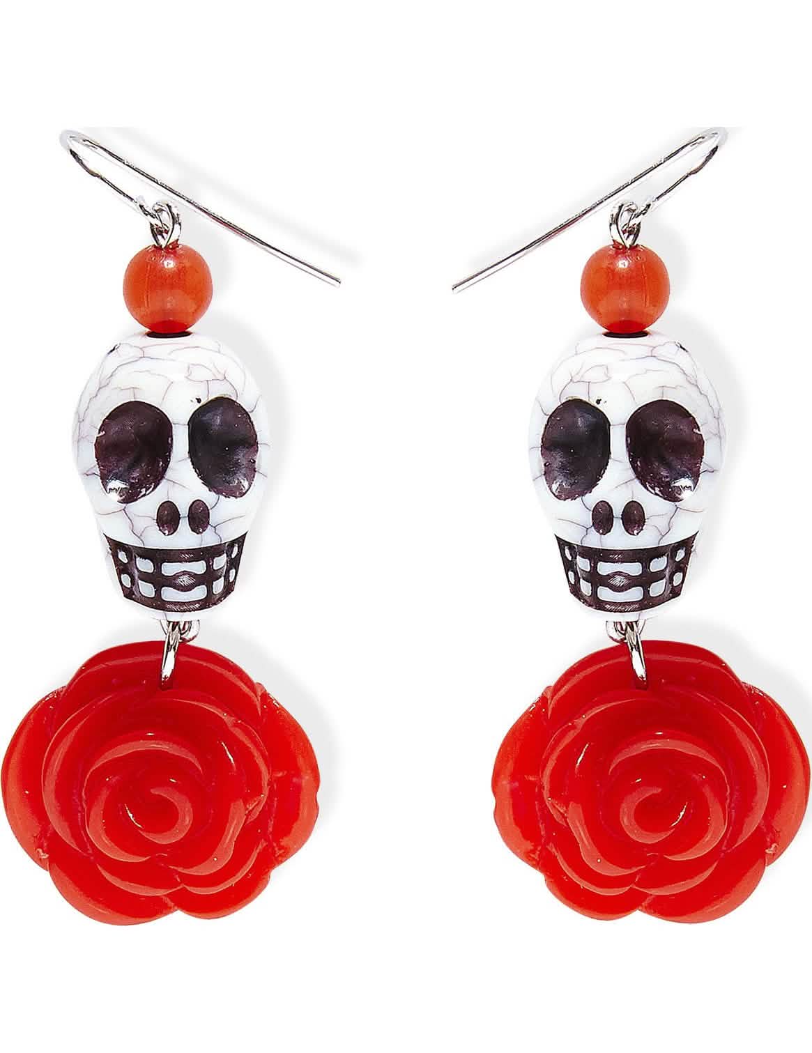 Brincos esqueleto cor de rosa para adulto vermelho e branco