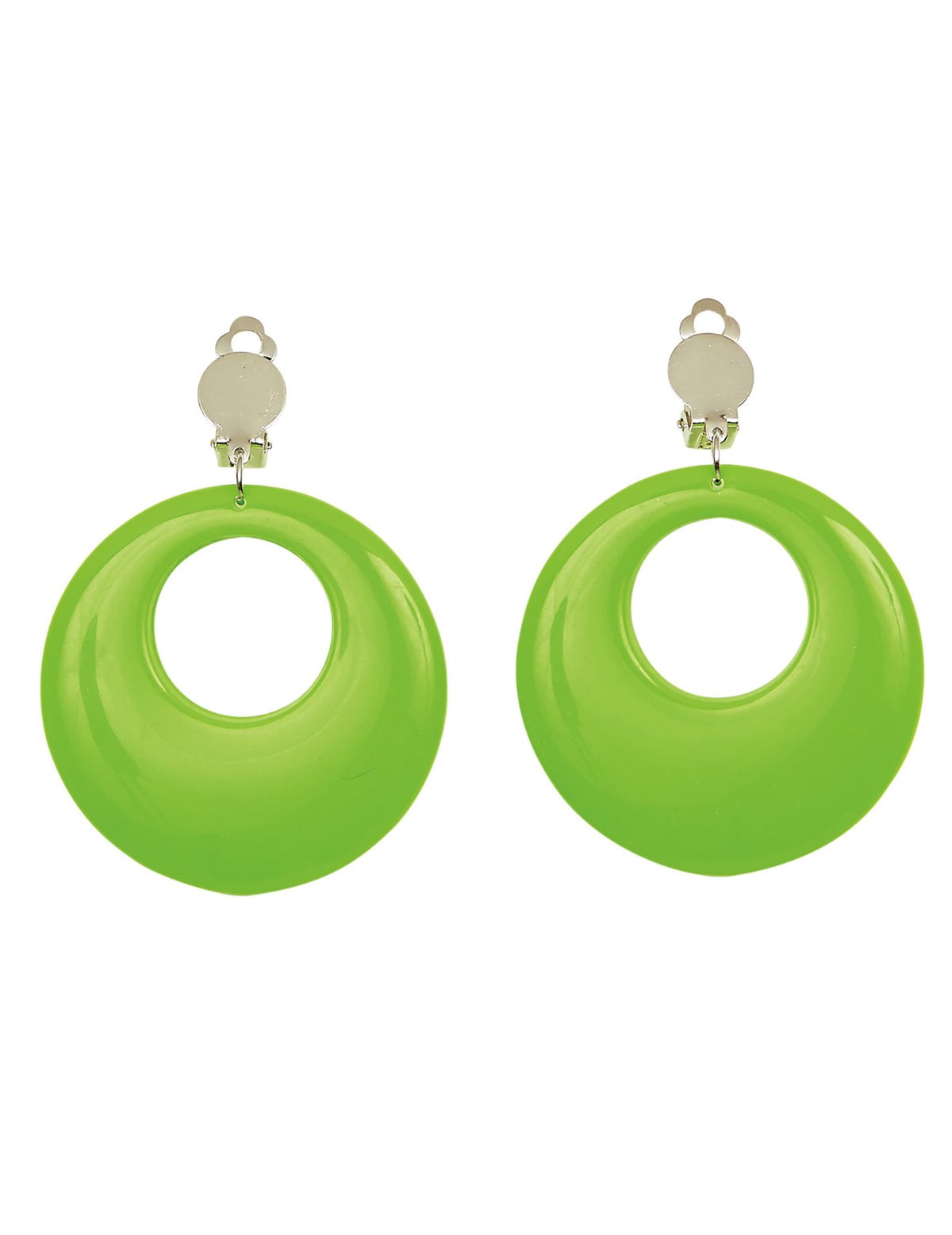 Détail du système d'attache à clip des boucles d'oreilles fluo pour adulte