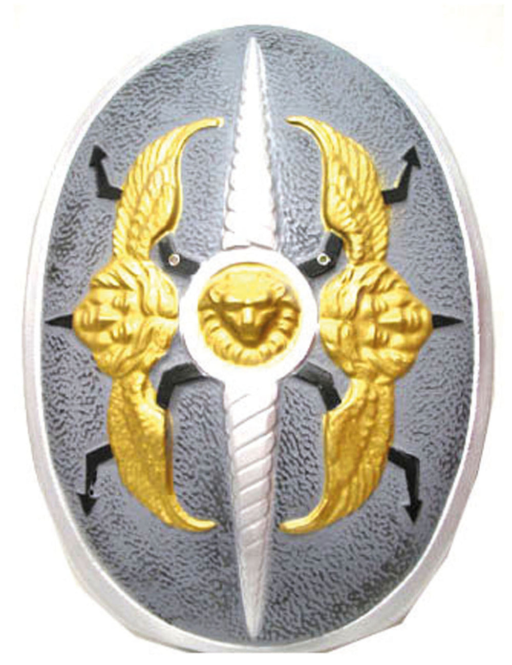 Bouclier ailes d'ange pour adulte gris et doré avec tête de lion