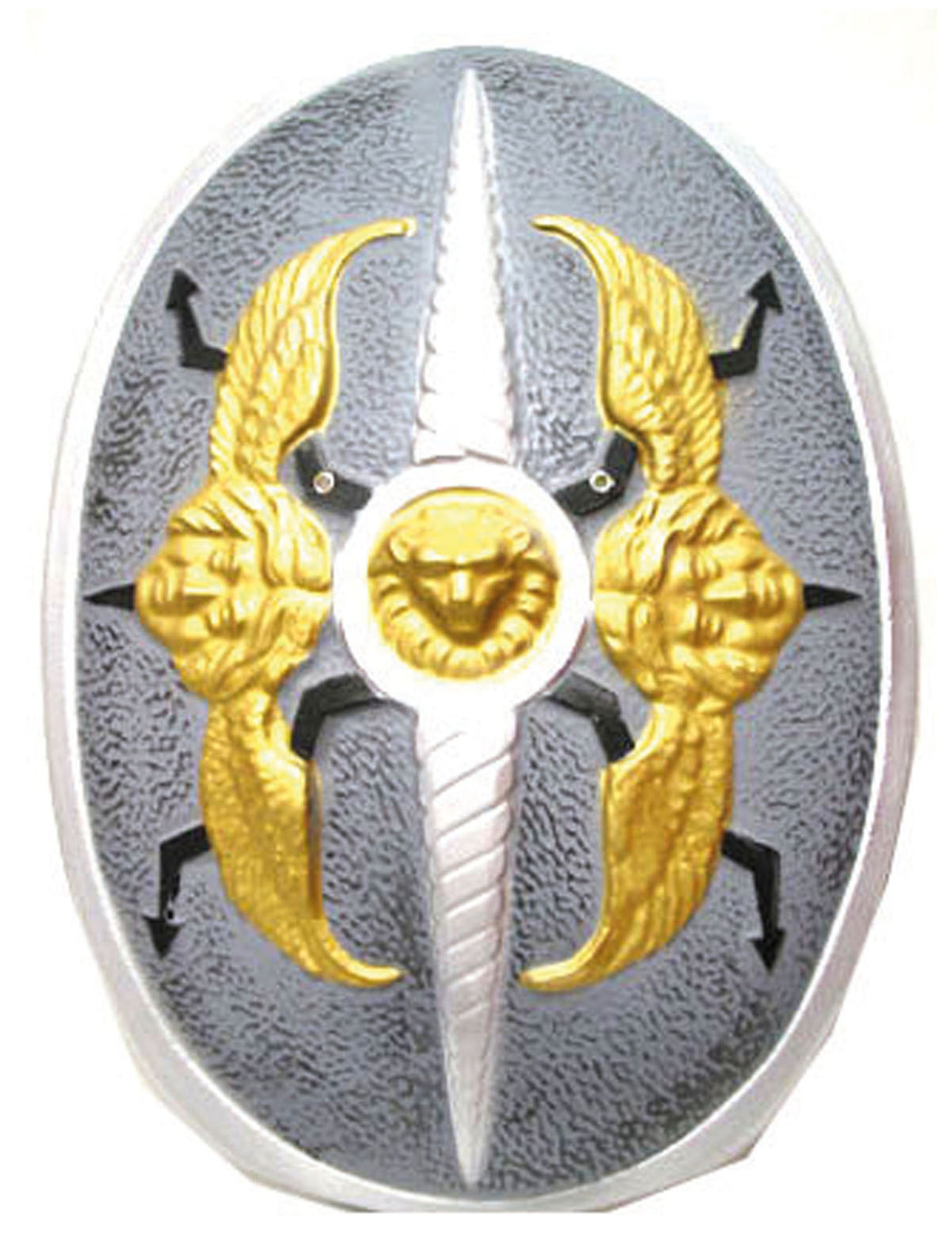 Bouclier ailes d'ange pour adulte gris et doré avec tête de lion
