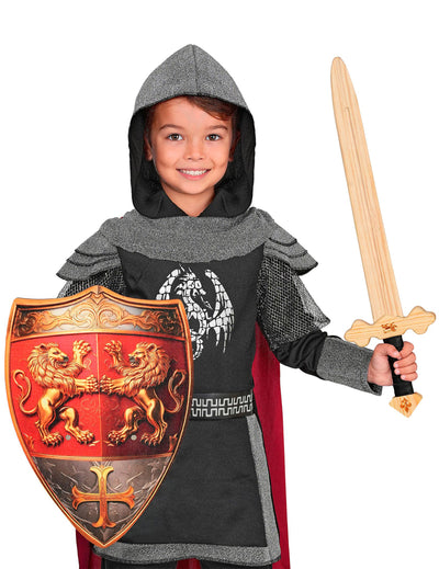 Escudo de madeira coração de leão vermelho 45 cm