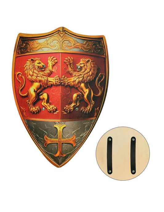 Escudo de madeira coração de leão vermelho 45 cm