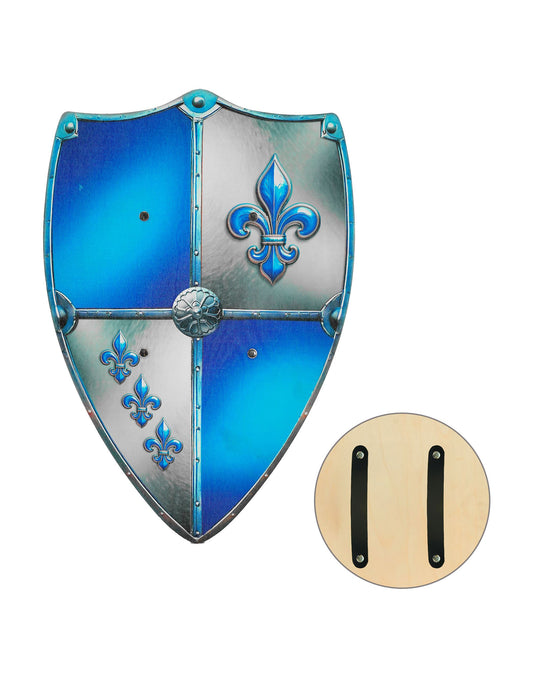 Escudo de madeira flor-de-lis azul