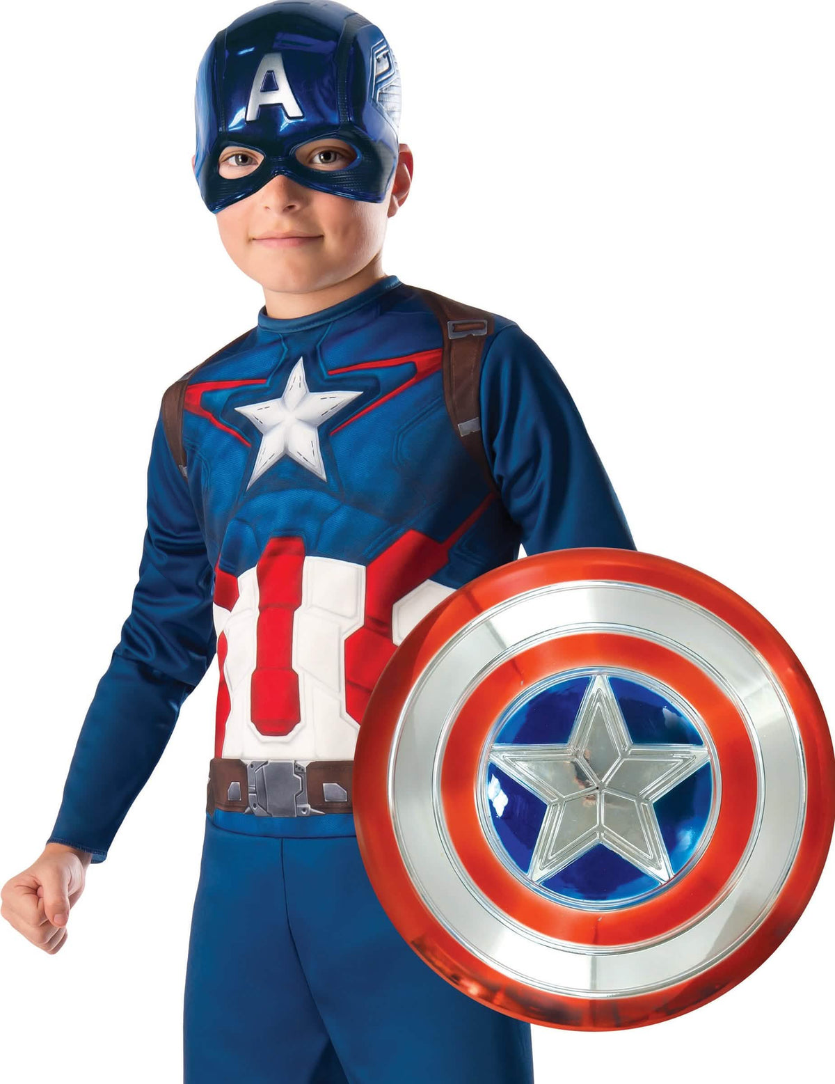 Escudo de plástico metalizado Capitão America para criança azul vermelho e prateado