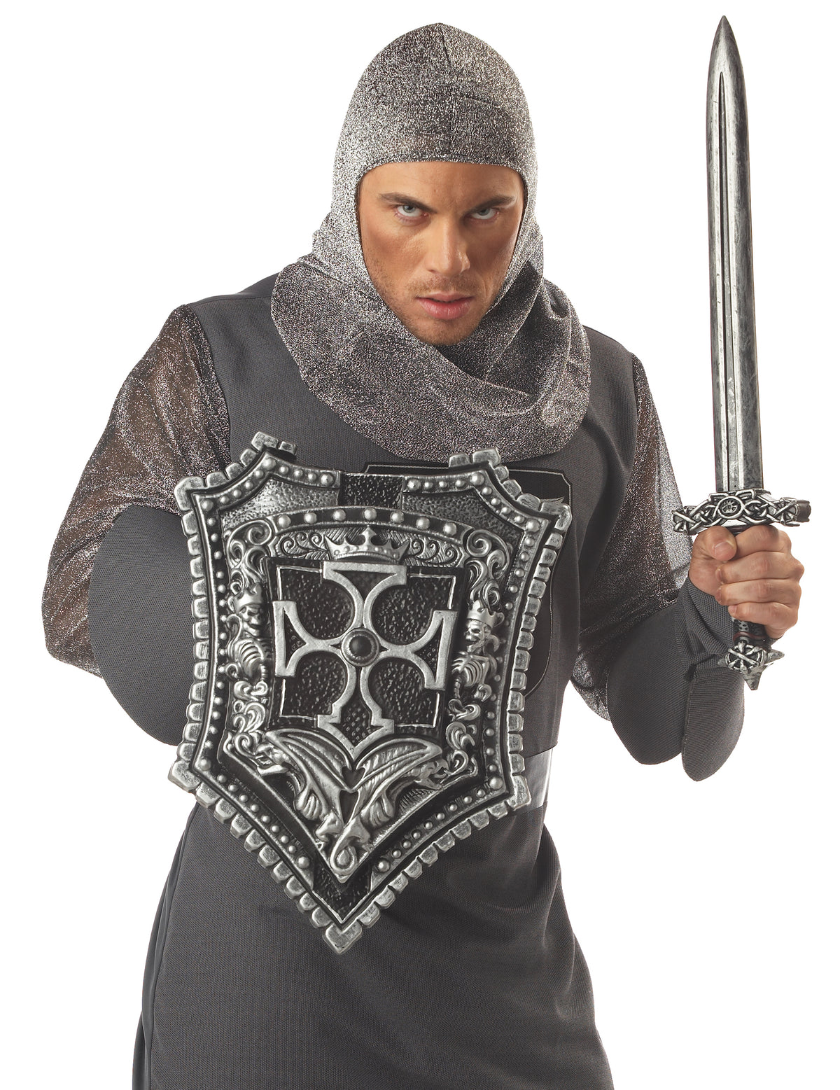 Gros plan du bouclier et de l'épée de chevalier croisé