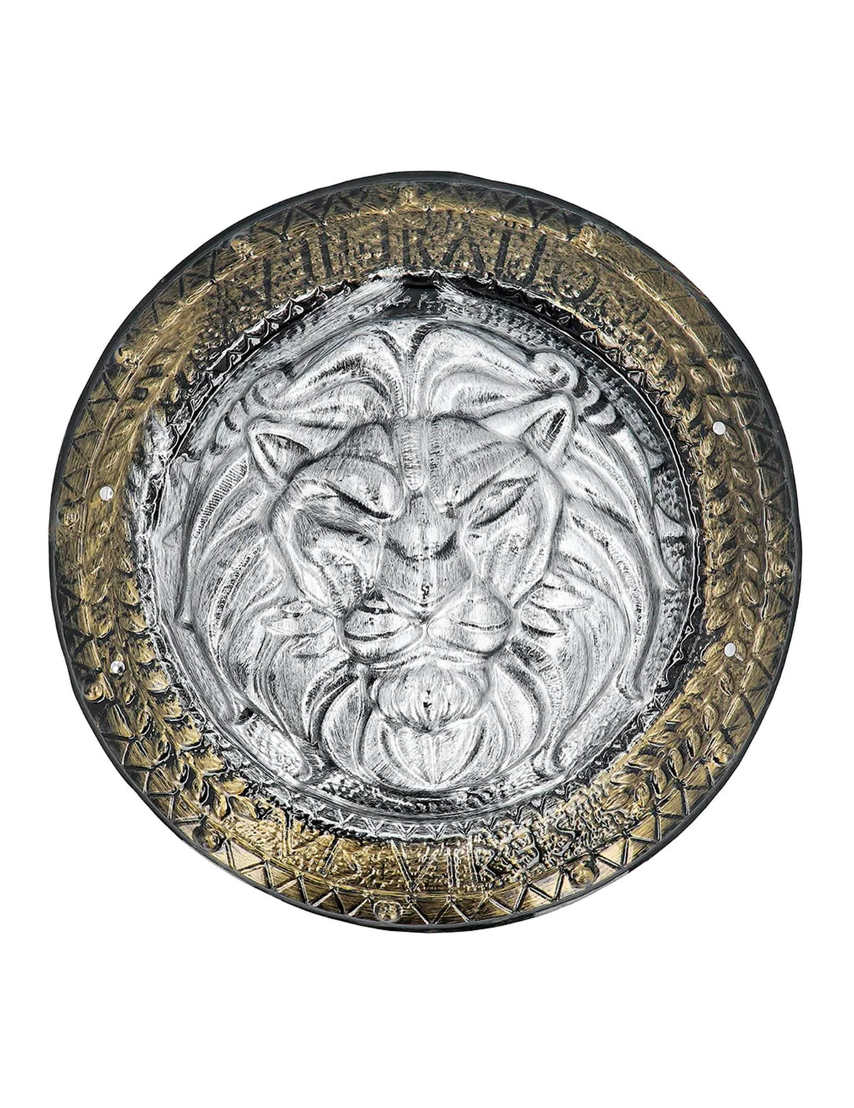 Detalhe da cabeça de leão do Escudo e Espada de Combate de gladiador