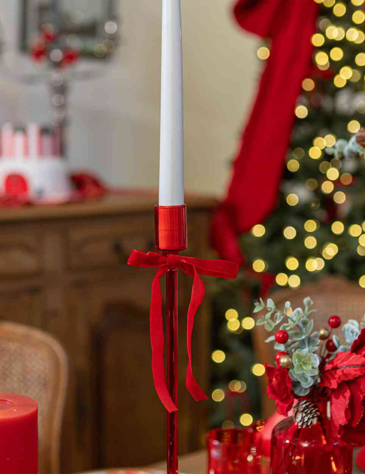 Castiçal Elegance de vidro vermelho 30 cm