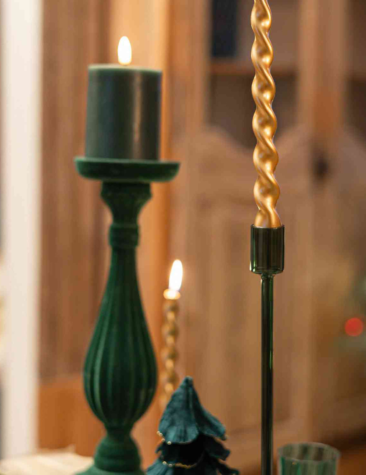 Castiçal Elegance de vidro verde escuro 30 cm