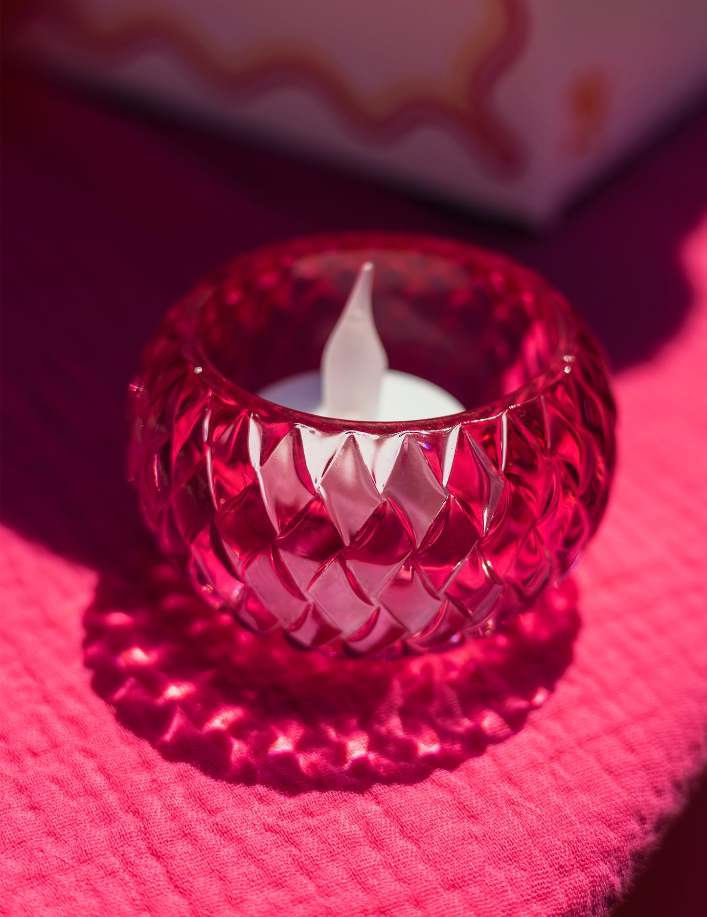 Castiçal de cristal rosa 7,5 x 4 cm