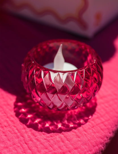 Castiçal de cristal rosa 7,5 x 4 cm