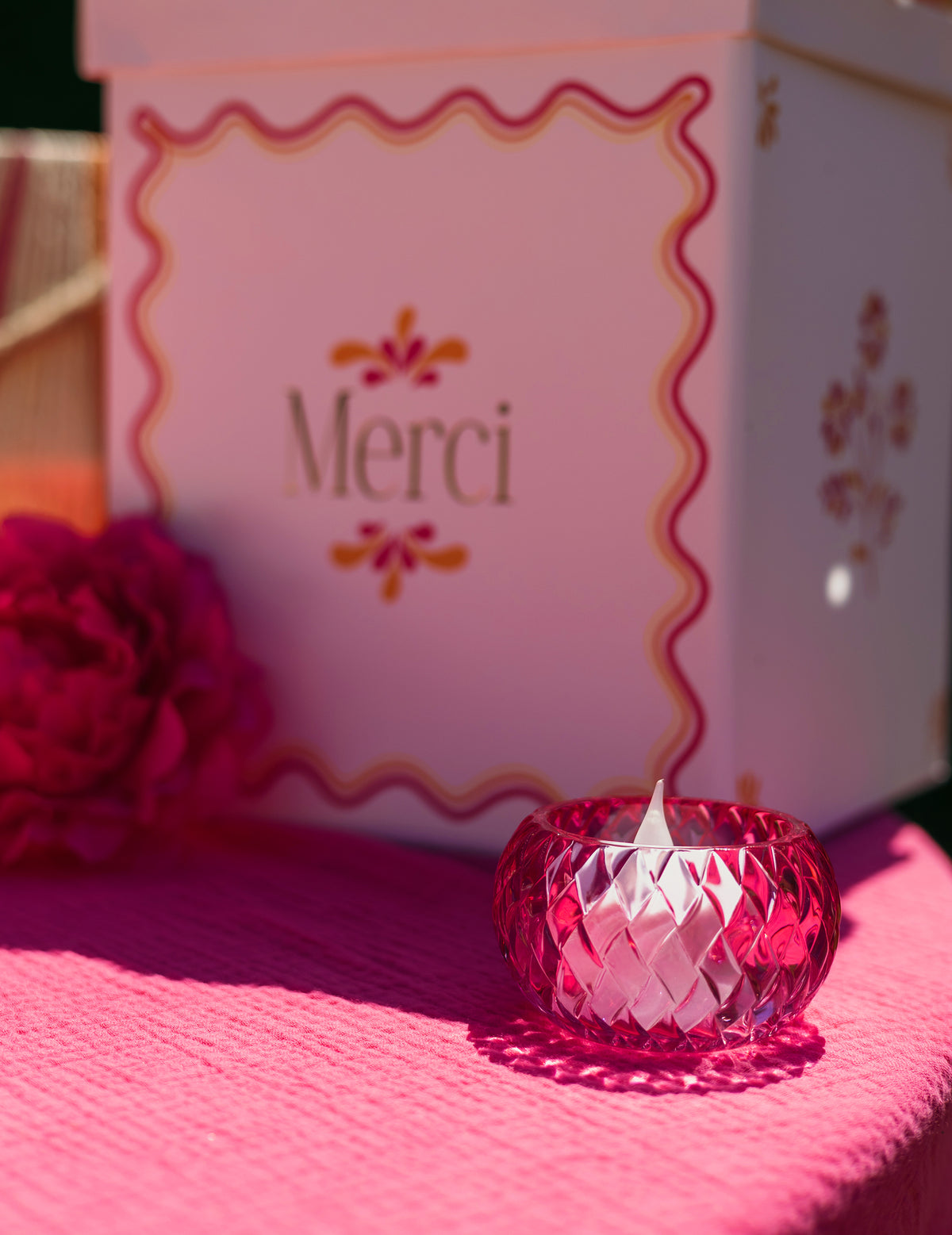 Castiçal em cristal rosa 7,5 x 4 cm