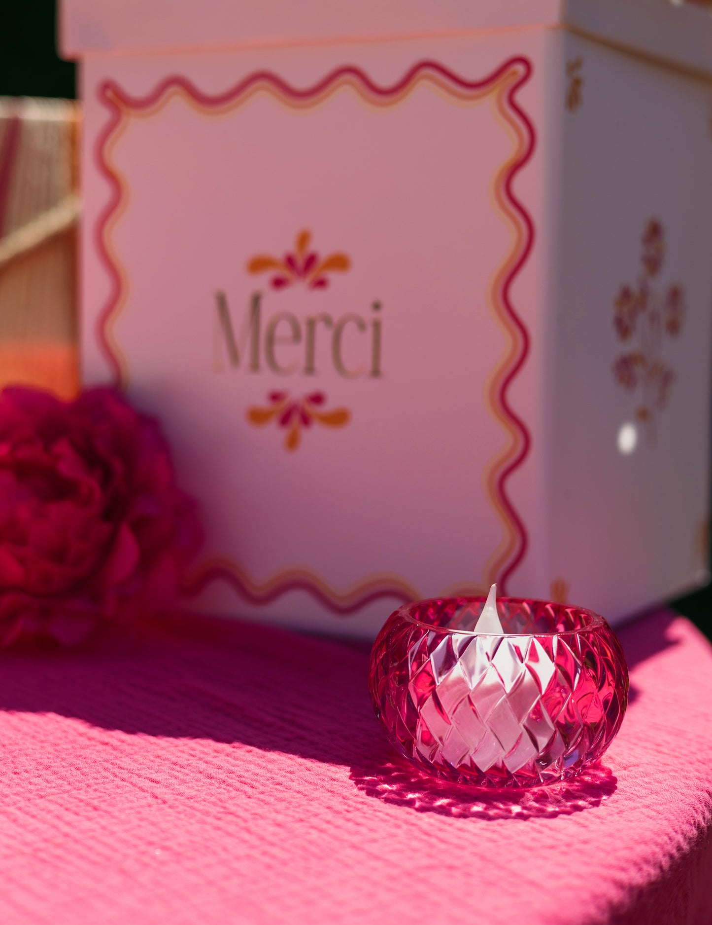 Castiçal de cristal rosa 7,5 x 4 cm