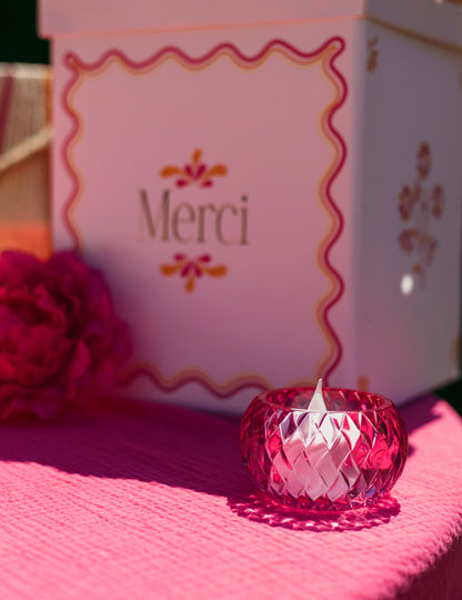 Castiçal de cristal rosa 7,5 x 4 cm