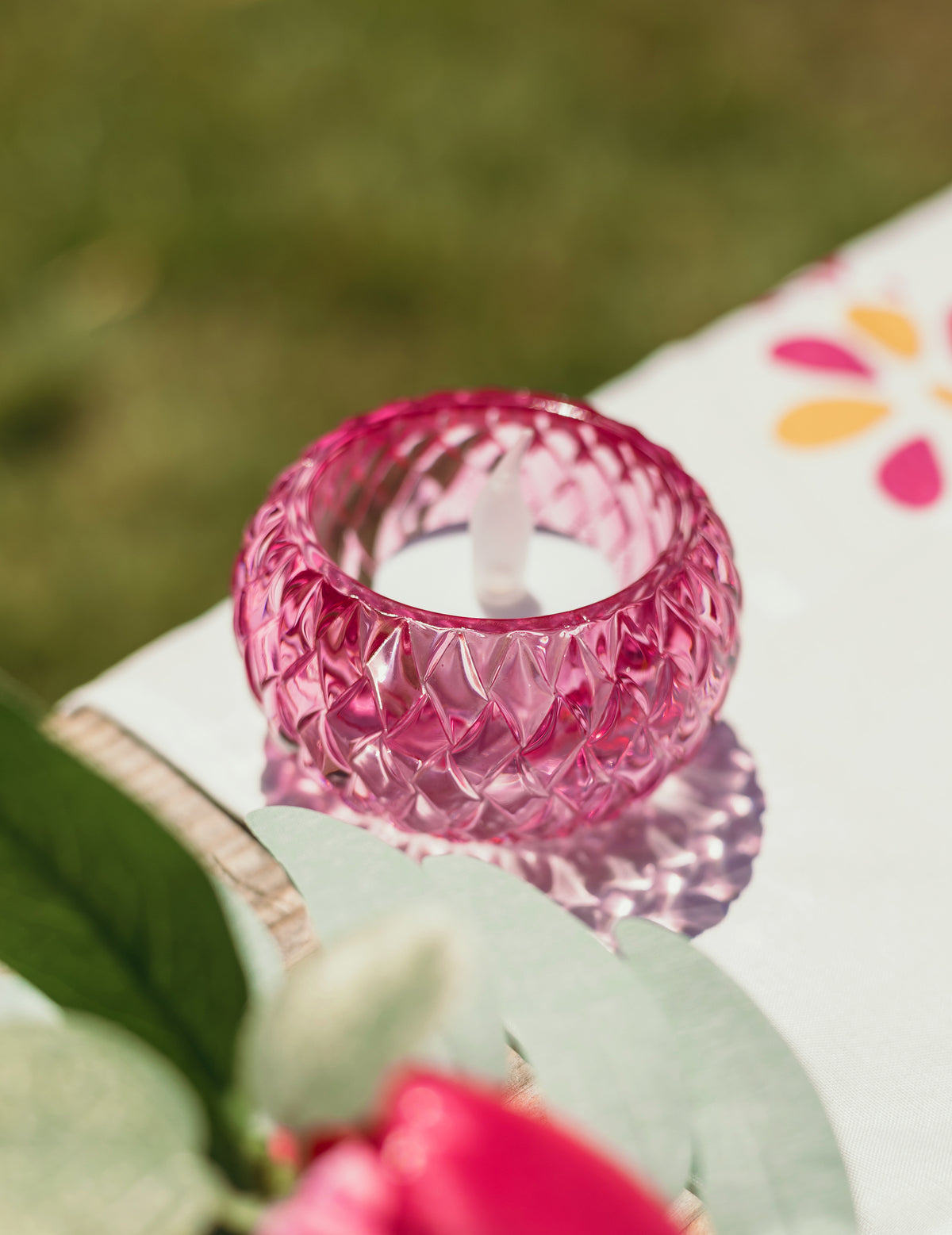 Castiçal em cristal rosa 7,5 x 4 cm
