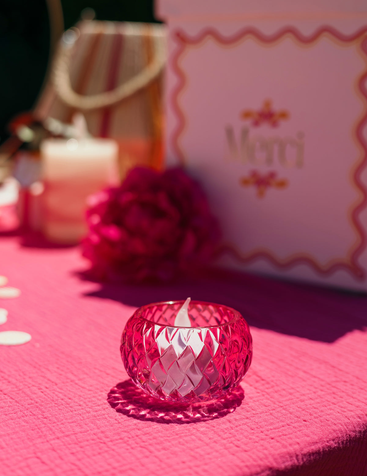 Castiçal em cristal rosa 7,5 x 4 cm