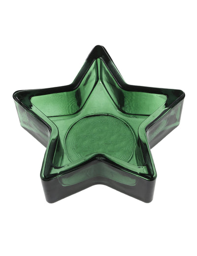 Castiçal estrela de vidro verde pinheiro 9 x 3 cm