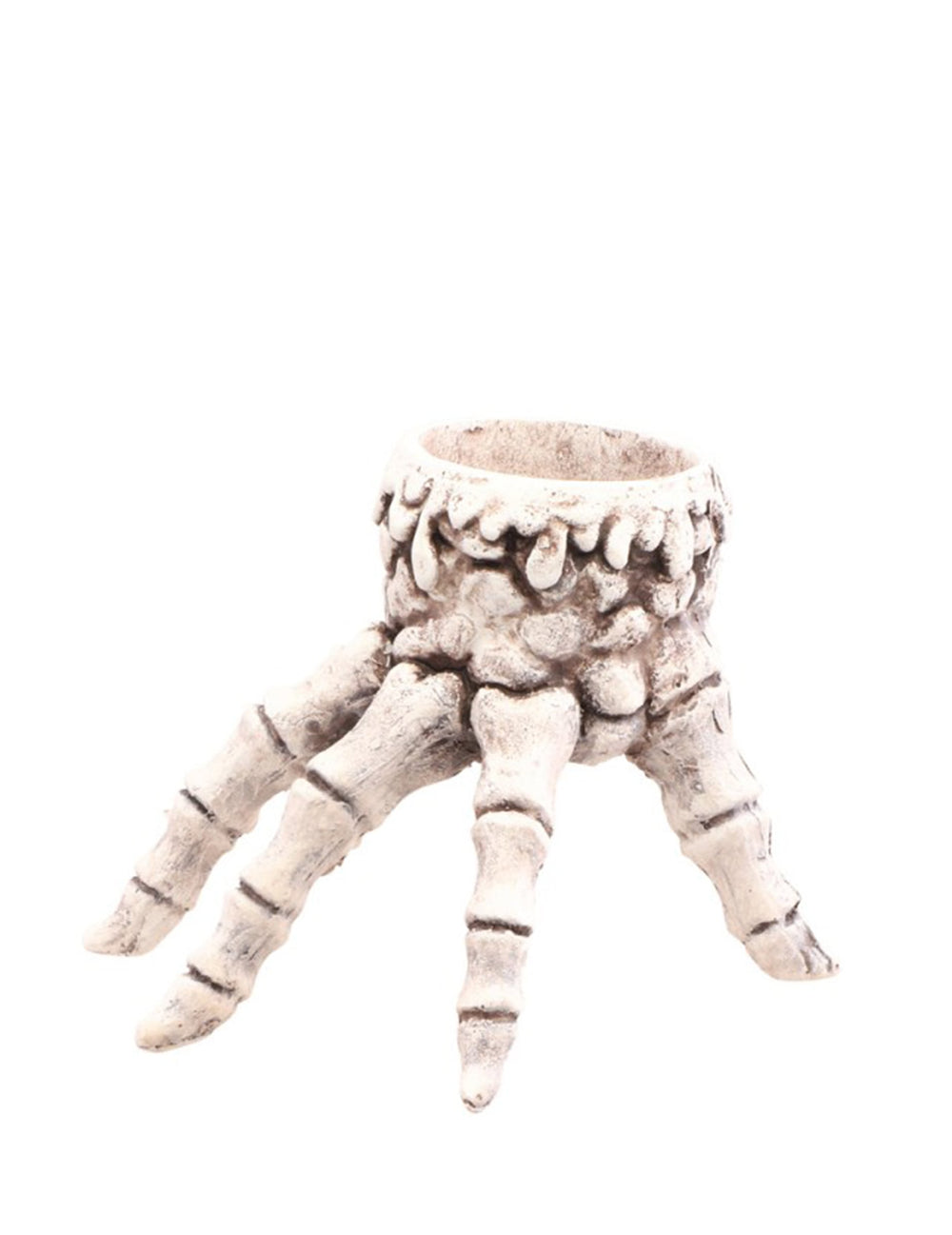 Bougeoir main squelette pour décoration Halloween blanc crème effet vieilli