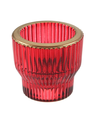 Castiçal reversível cónico em vidro vermelho 5,5 x 5 cm