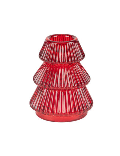 Castiçal Pinheiro em vidro vermelho 6,3 x 8 cm