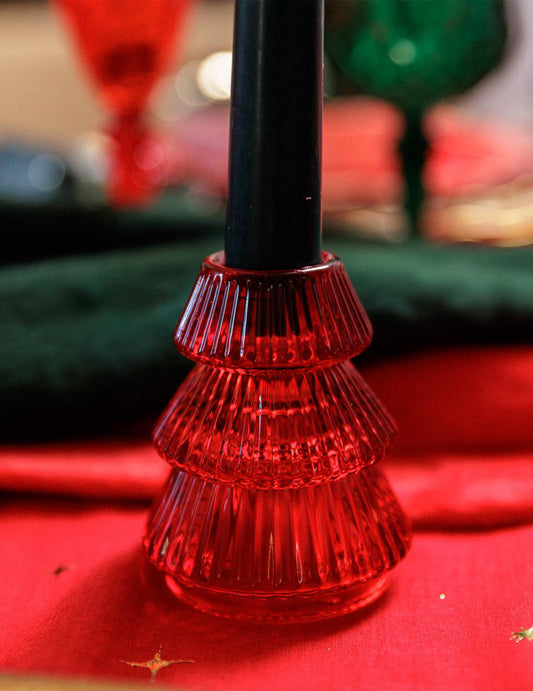 Castiçal Pinheiro em vidro vermelho 6,3 x 8 cm