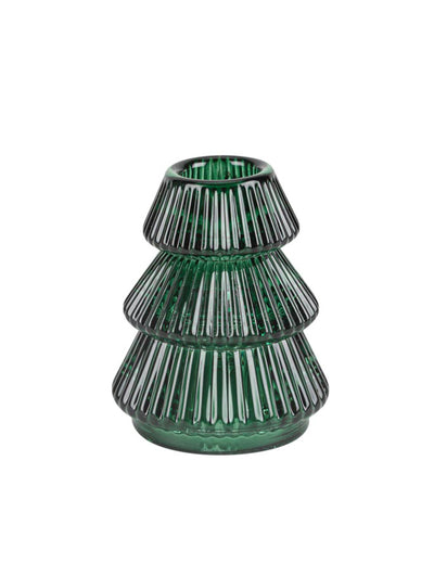 Castiçal de árvore de Natal em vidro verde escuro 6,3 x 8 cm