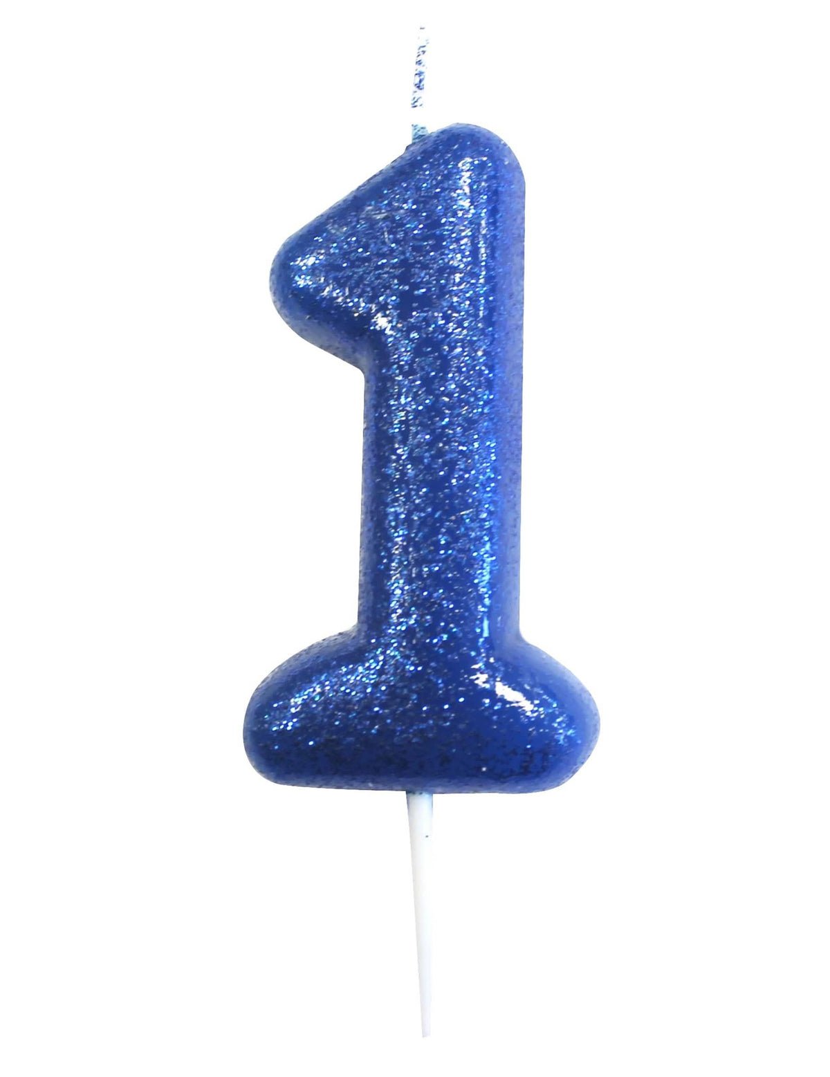 Vela em espeto número 1 para aniversário azul com lantejoulas