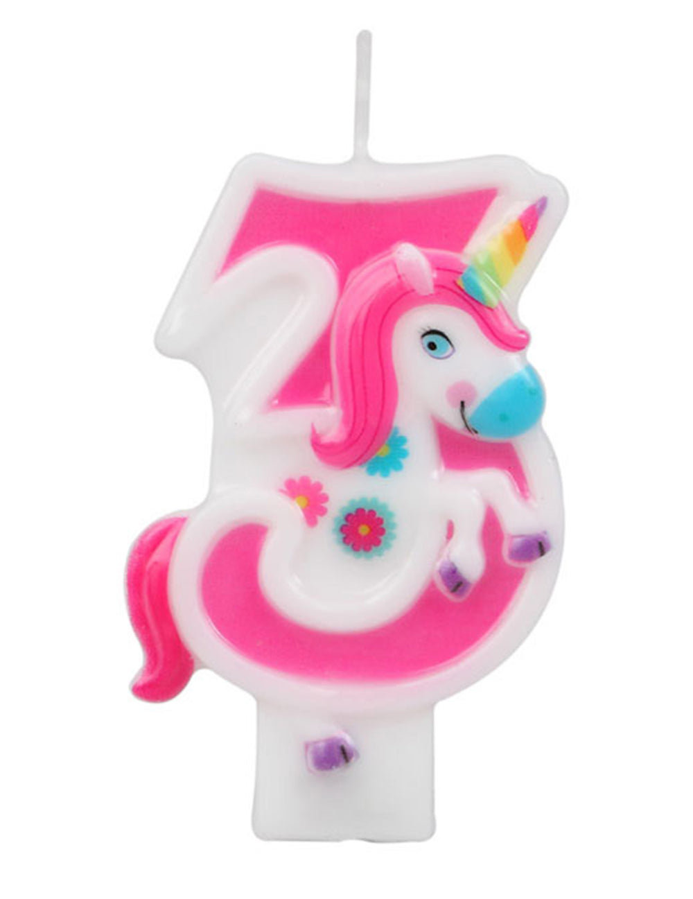Chiffre 3 de la bougie chiffre licorne rose