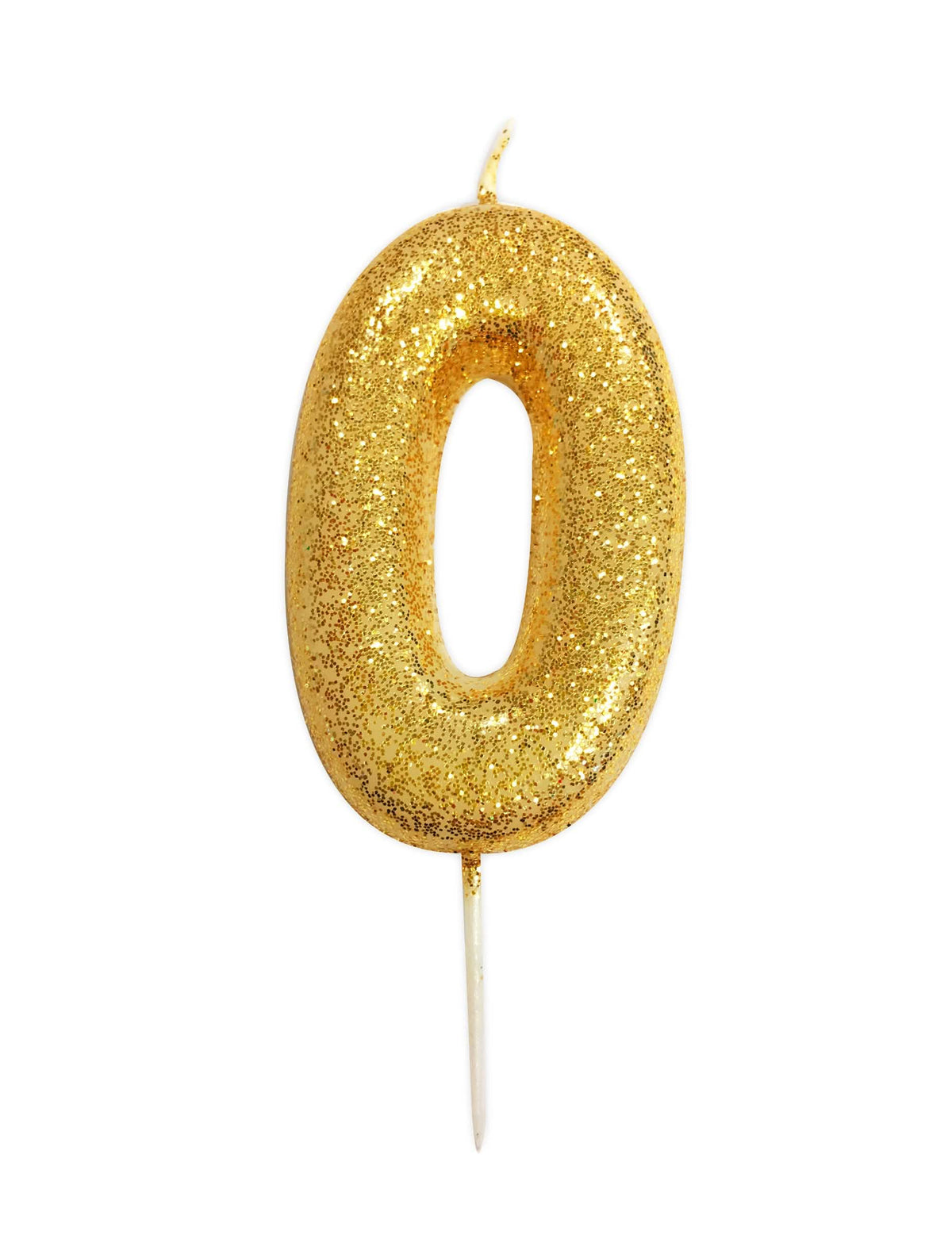 Vela número 0 para aniversário dourado com brilhantes