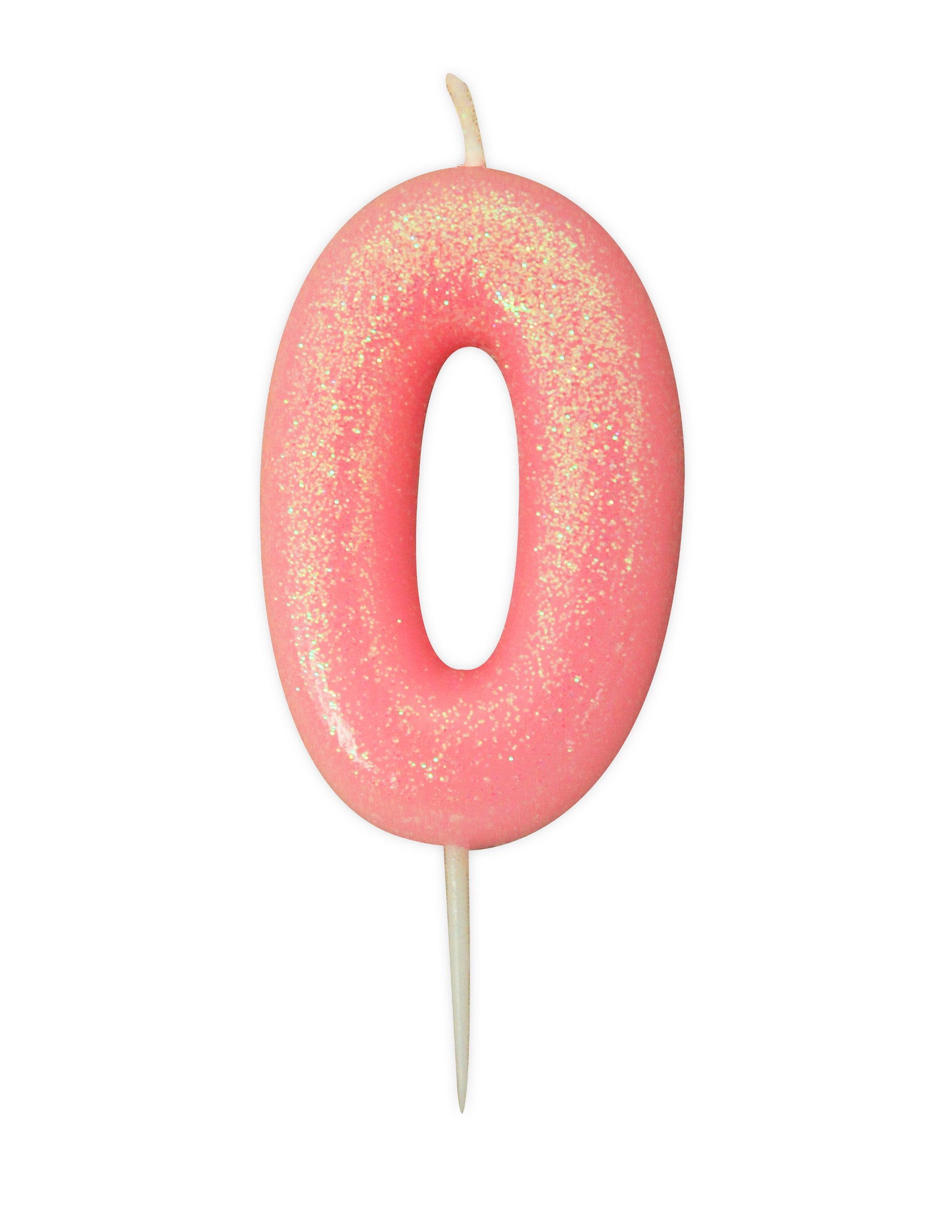 Bougie d'anniversaire chiffre 0 rose irisé