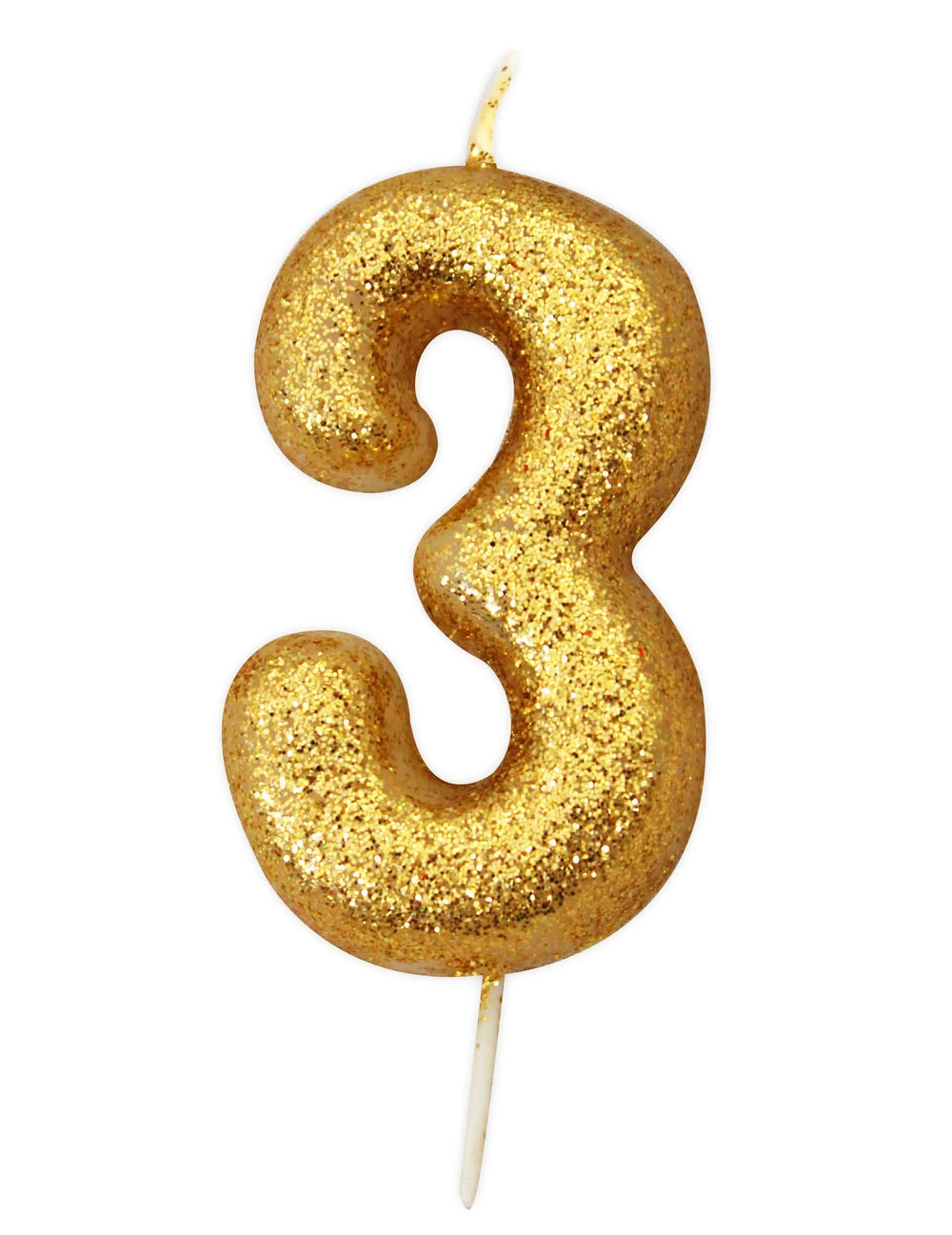 Ambiente de festa à volta do bolo da vela com o número 3 para aniversário dourado com brilhantes