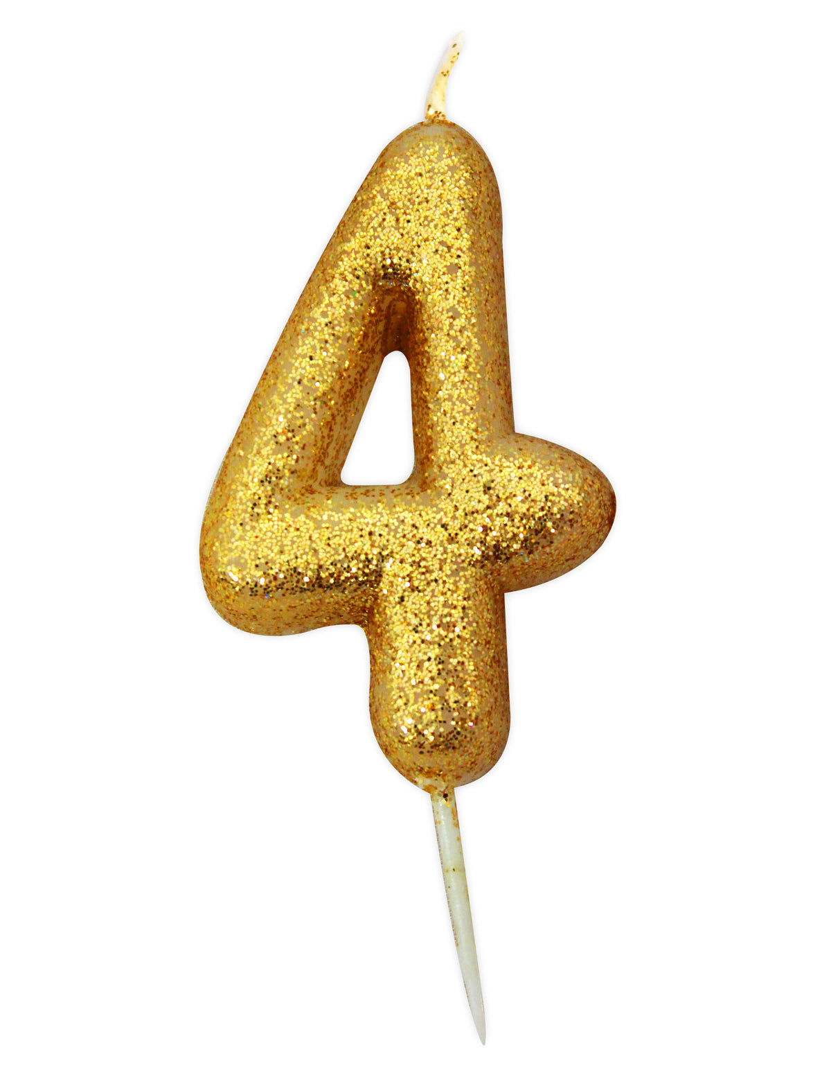 Bougie chiffre 4 pour anniversaire doré à paillettes