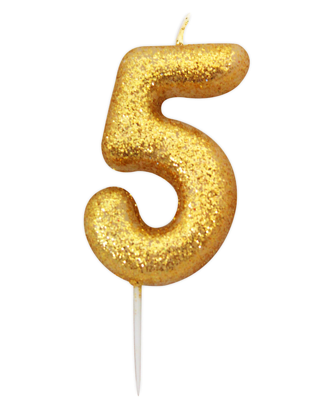 Bougie chiffre 5 pour anniversaire doré à paillettes