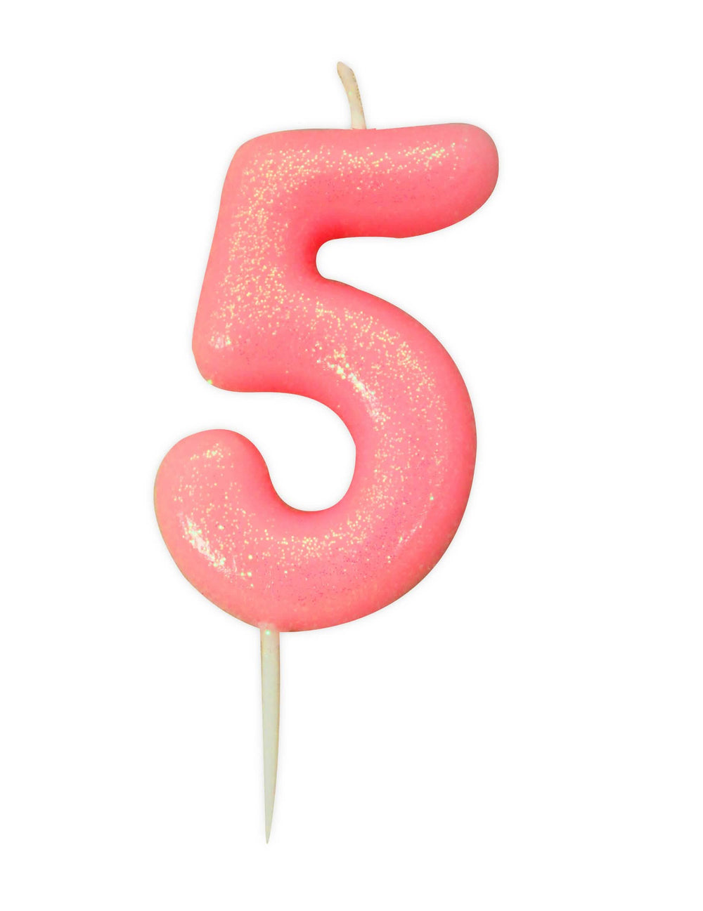 Vela de aniversário número 5 cor de rosa iridescente com lantejoulas