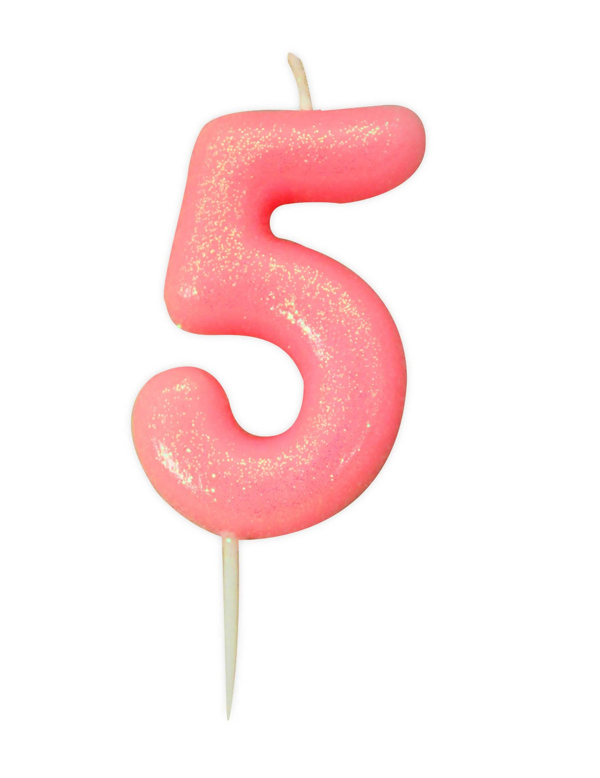 Vela de aniversário número 5 cor de rosa iridescente com lantejoulas