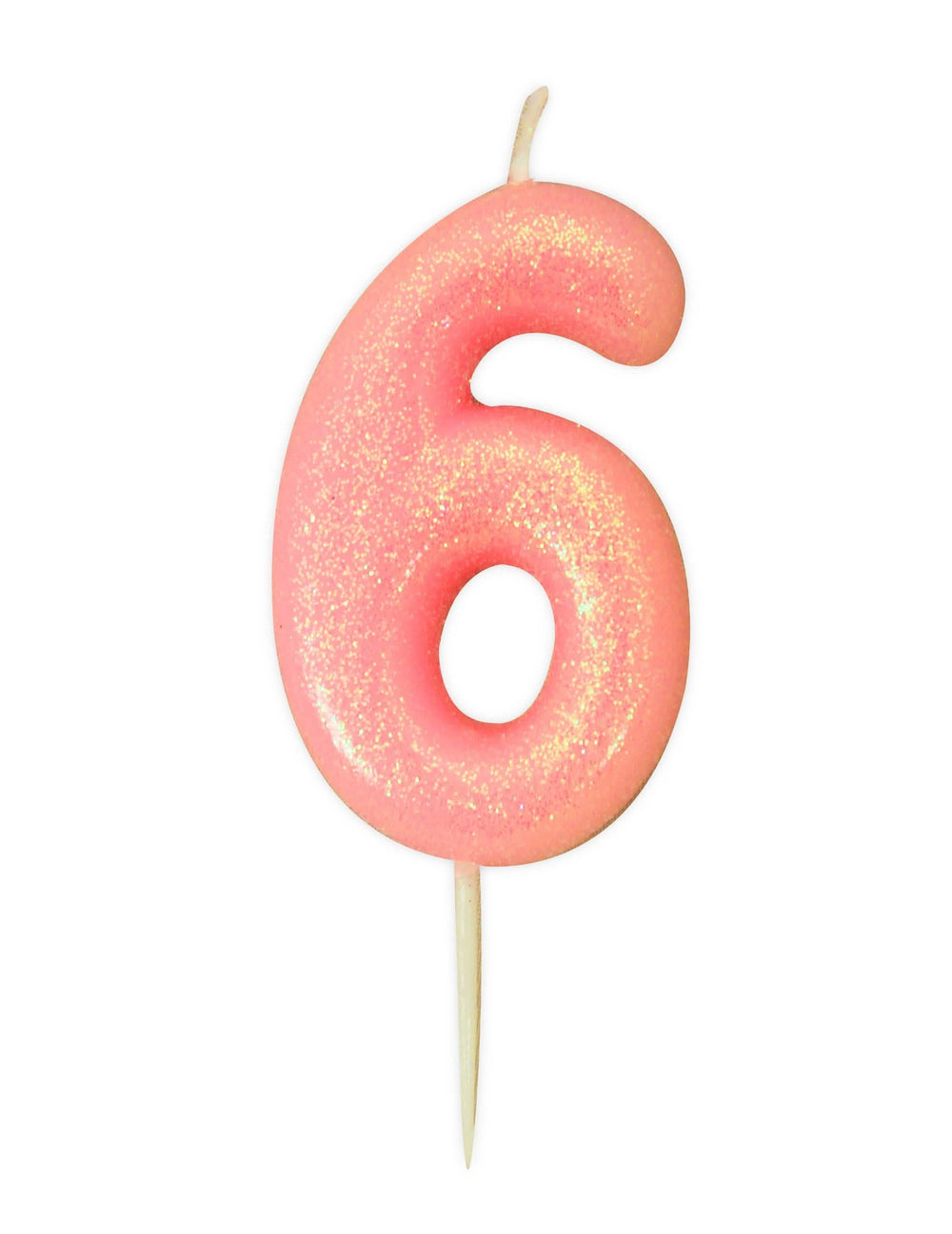 Vela de aniversário número 6 cor de rosa iridescente com brilhantes