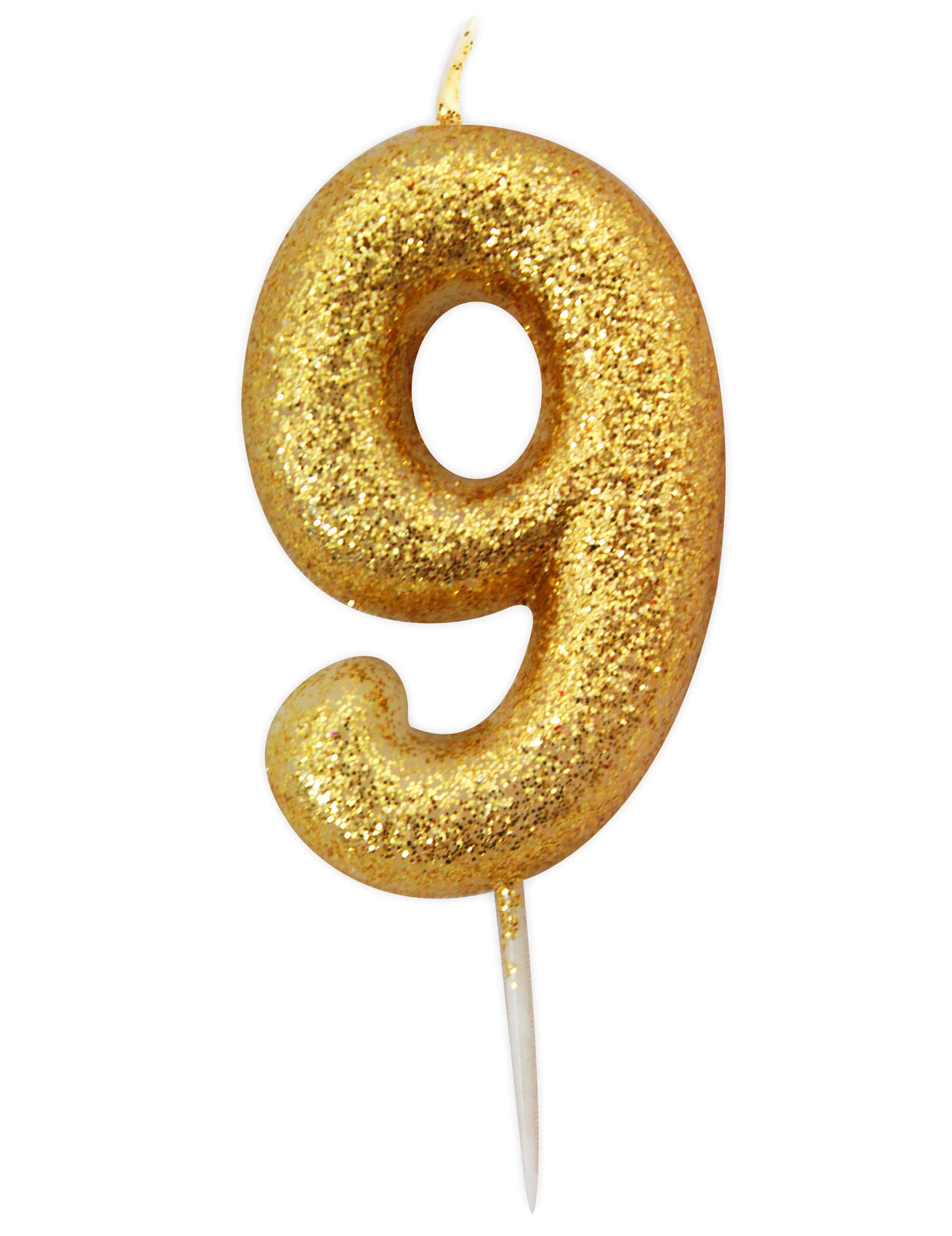 Bougie chiffre 9 pour gâteau d'anniversaire doré à paillettes