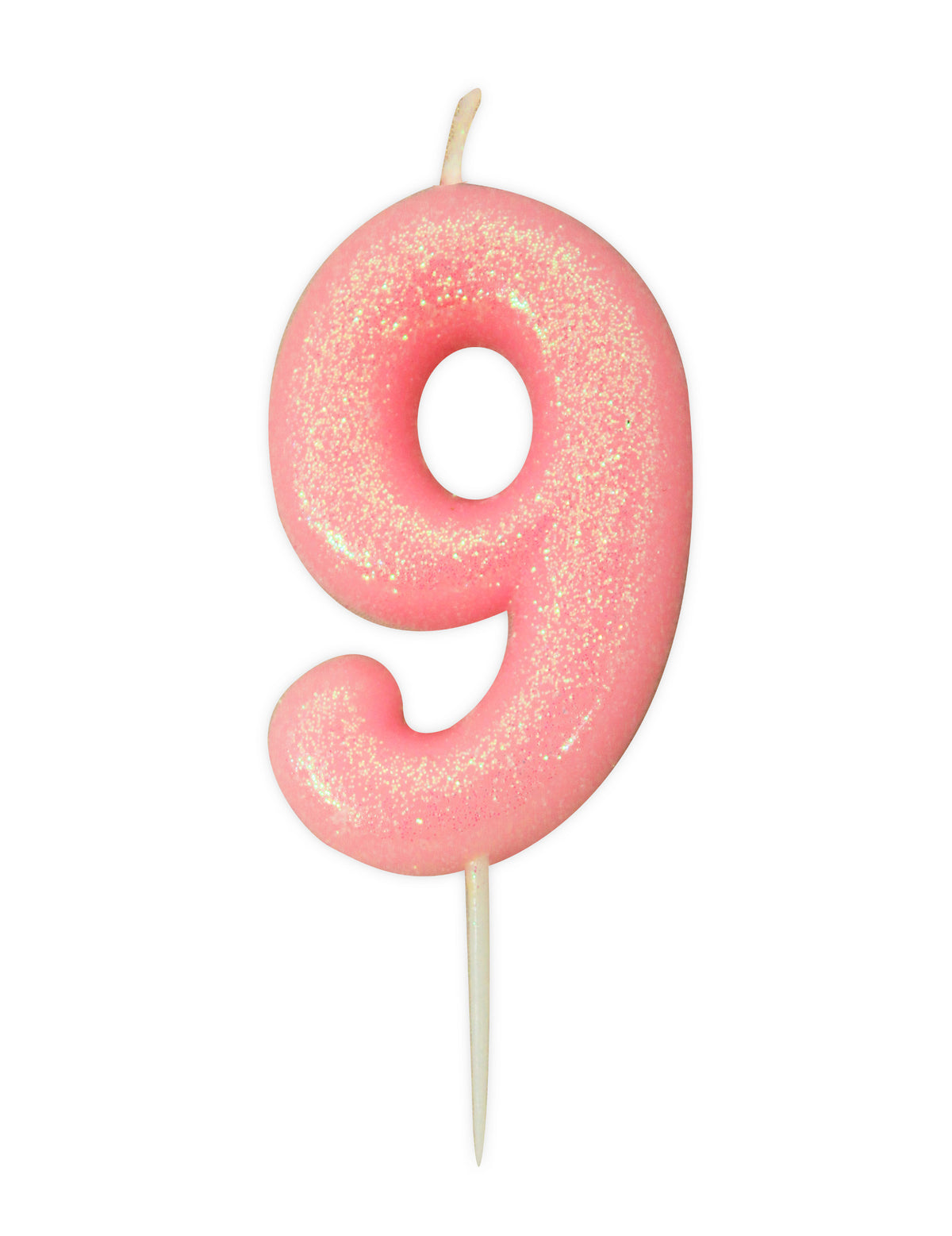 Bougie chiffre 9 pour gâteau rose irisé et pailletée