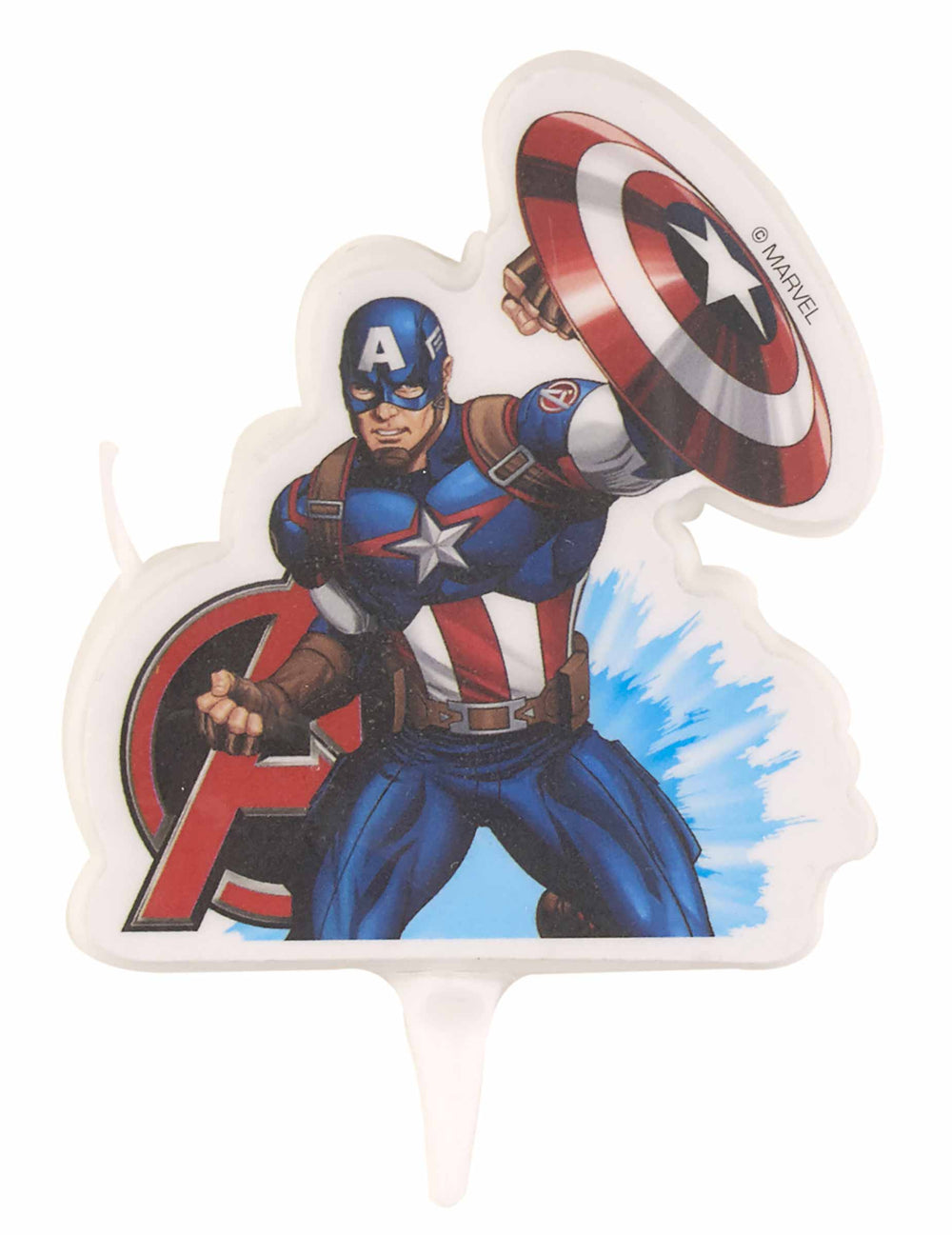 Bougie anniversaire Captain America pour enfant bleue et rouge avec bouclier