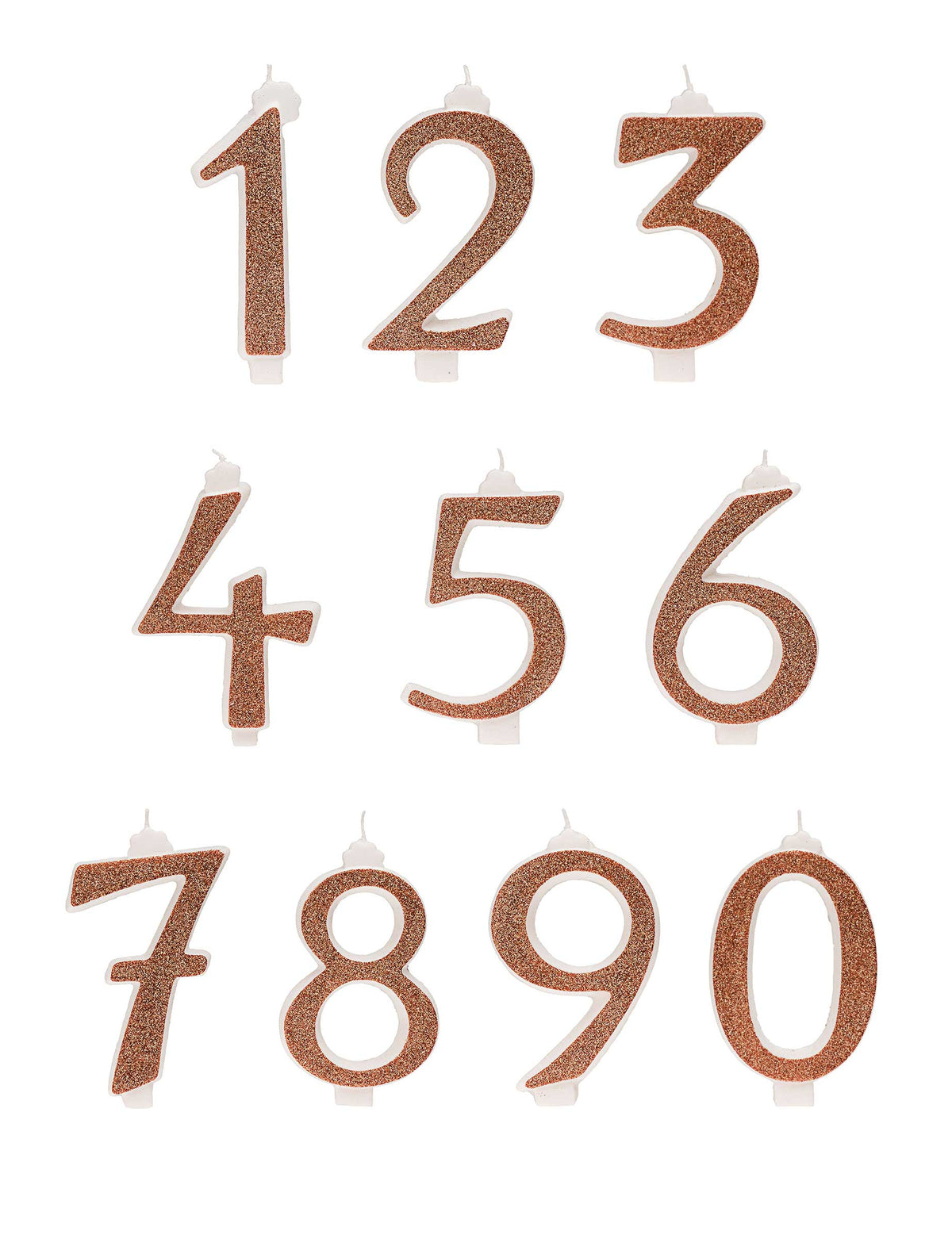 Vue d'ensemble des chiffres de 0 à 9 de la bougie d'anniversaire chiffre pour fête rose gold à paillettes