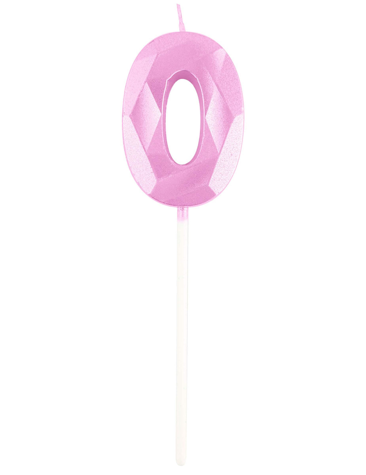 Detalhe do número 0 da vela número para aniversário cor de rosa pastel efeito diamante