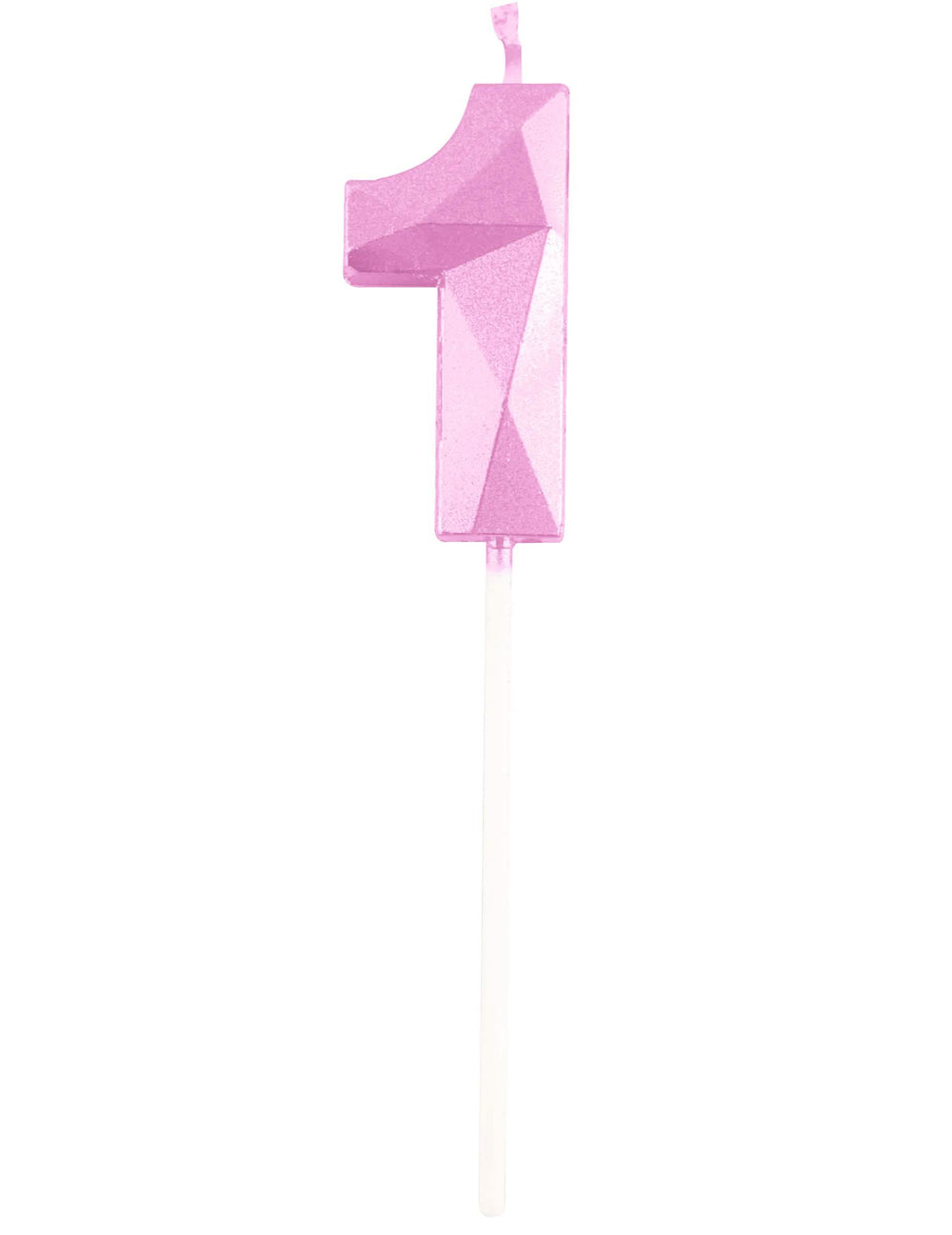 Detalhe do número 1 da vela número para aniversário cor de rosa pastel efeito diamante