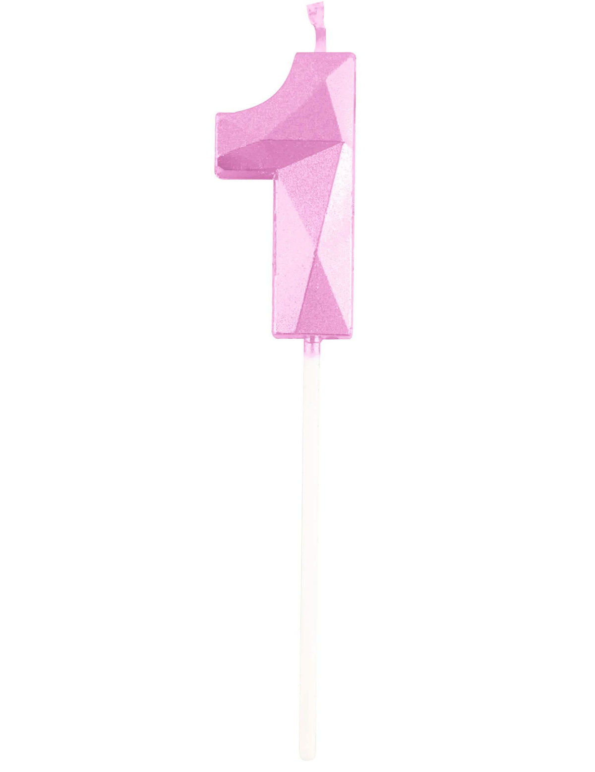 Detalhe do número 1 da vela número para aniversário cor de rosa pastel efeito diamante