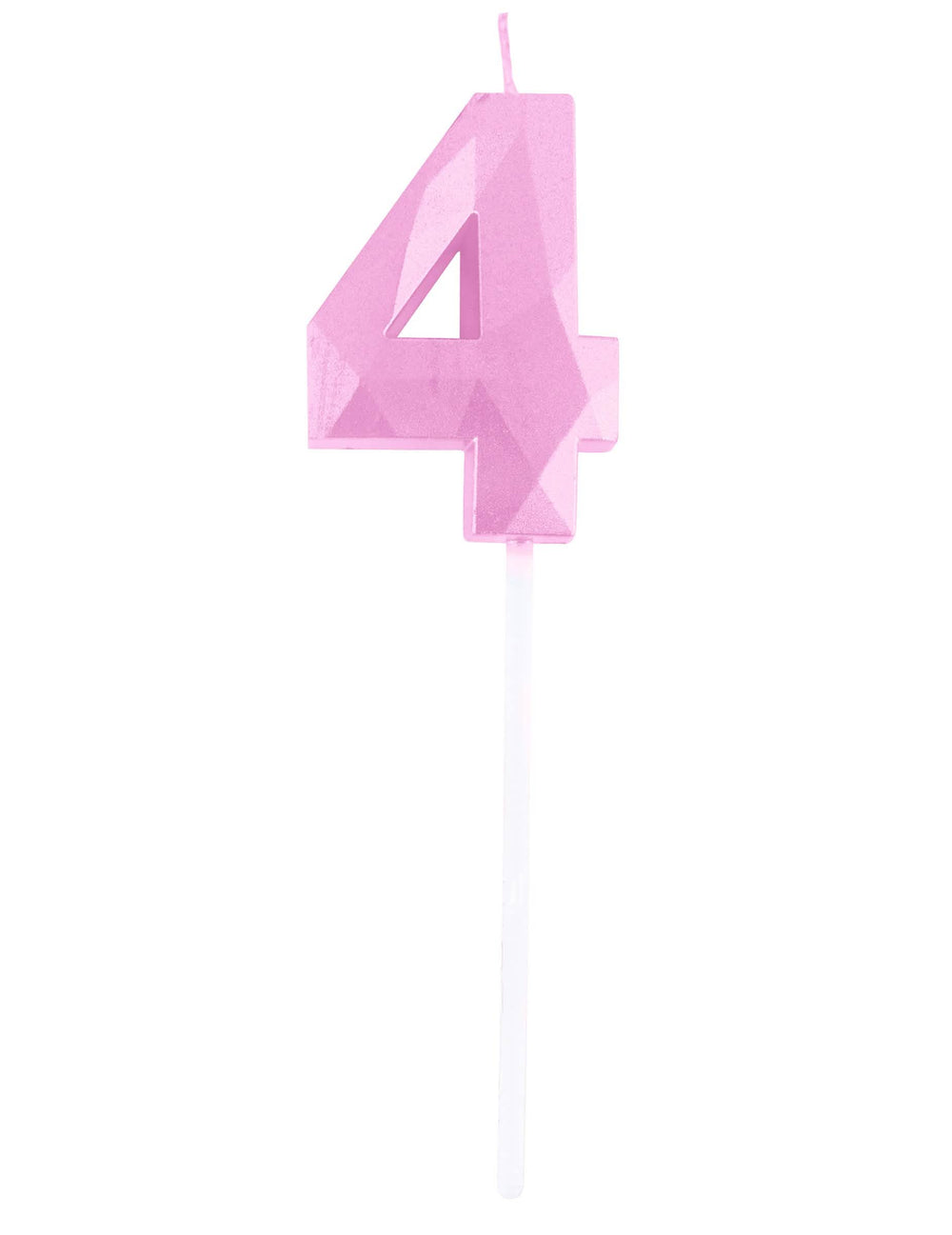 Detalhe do número 4 da vela número para aniversário cor de rosa pastel com efeito diamante