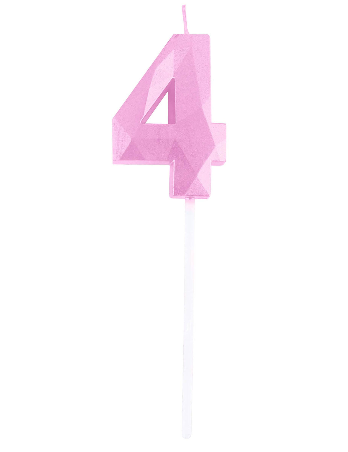 Detalhe do número 4 da vela número para aniversário cor de rosa pastel com efeito diamante