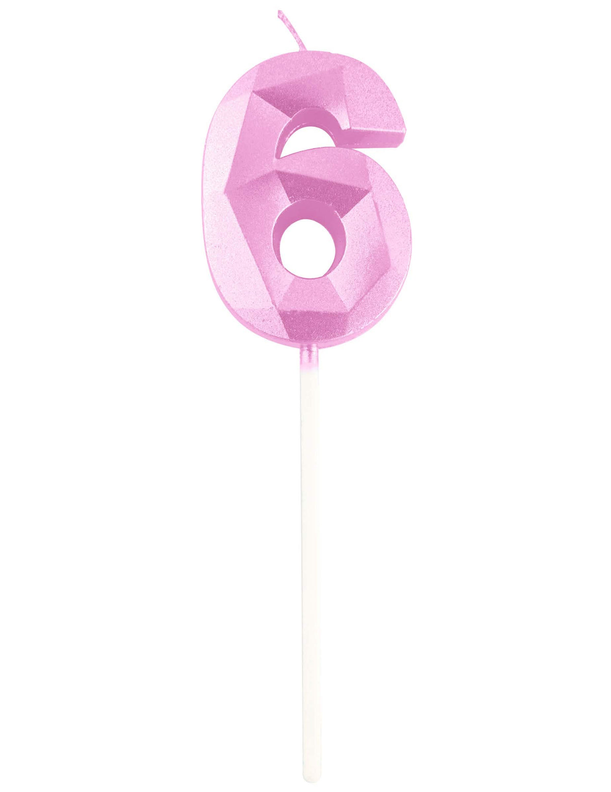Detalhe do número 6 da vela de número para aniversário cor de rosa pastel efeito diamante