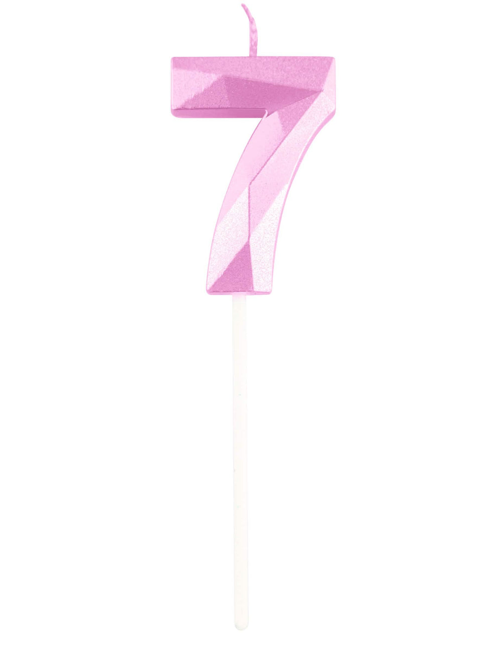 Detalhe do número 7 da vela número para aniversário cor de rosa pastel com efeito diamante