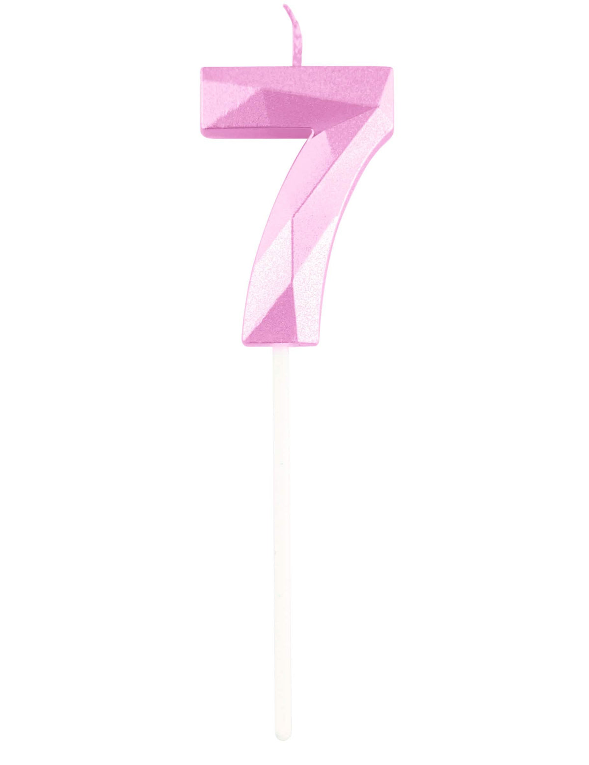 Detalhe do número 7 da vela número para aniversário cor de rosa pastel com efeito diamante